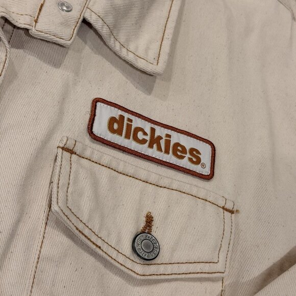 Dickies Cropped Raw Hem Denim Trucker Jacket Cream White Women’s XL Y2K Trendy - Picture 3 of 5